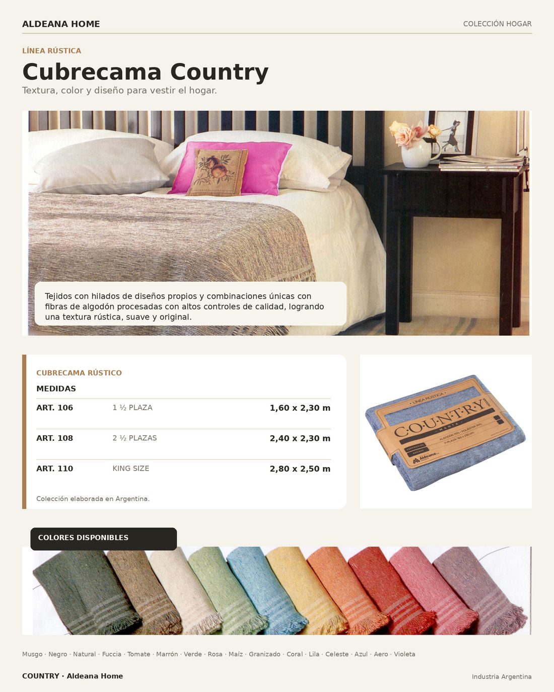 Cubrecama Country · 1 ½ plaza - Frazadas y cubrecamas